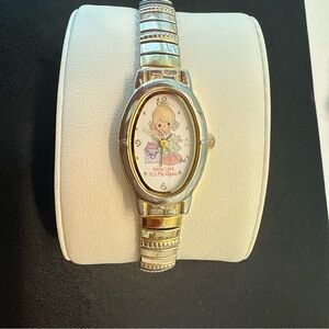 Precious Moments Oval Gold-Tone Watch with Pink Accent